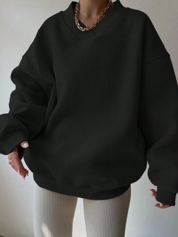 Damer Oversized Sweatshirt med V-hals og brede manchetter Skjora