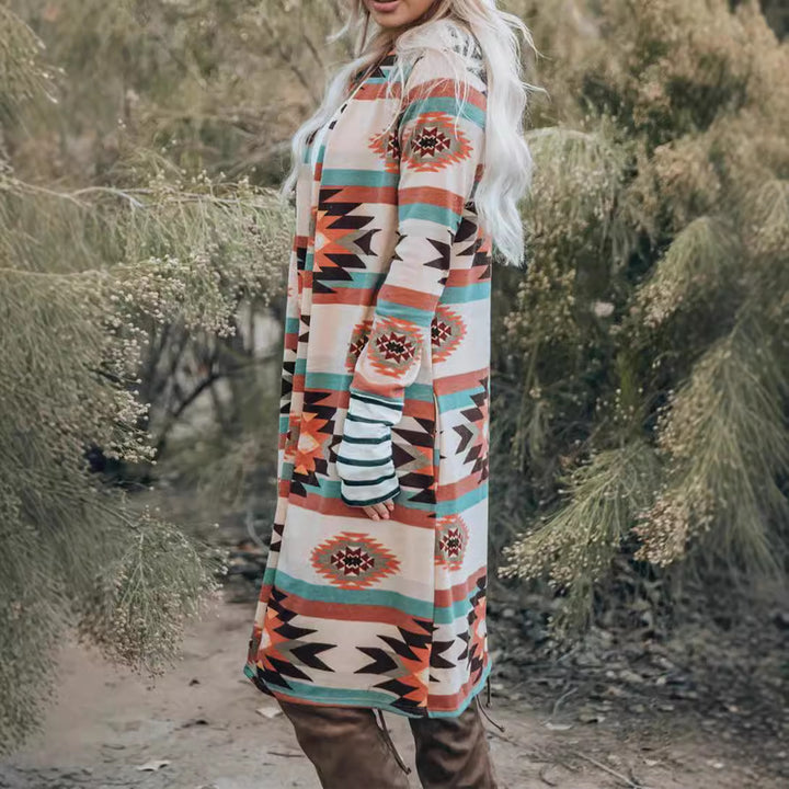 Kvinne Langermet Kimono Cardigan med Unik Mønster Skjora