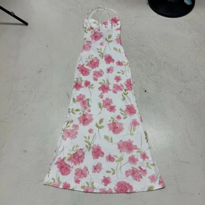 Dame Sommer Maxi kjole med blomstermønster og fine spaghetti stropper Skjora