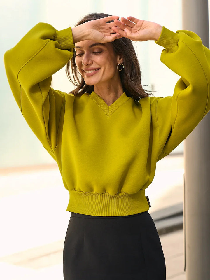 Damer's Fasjonable Oversized Genser med V-Hals og Brede Ermer Skjora