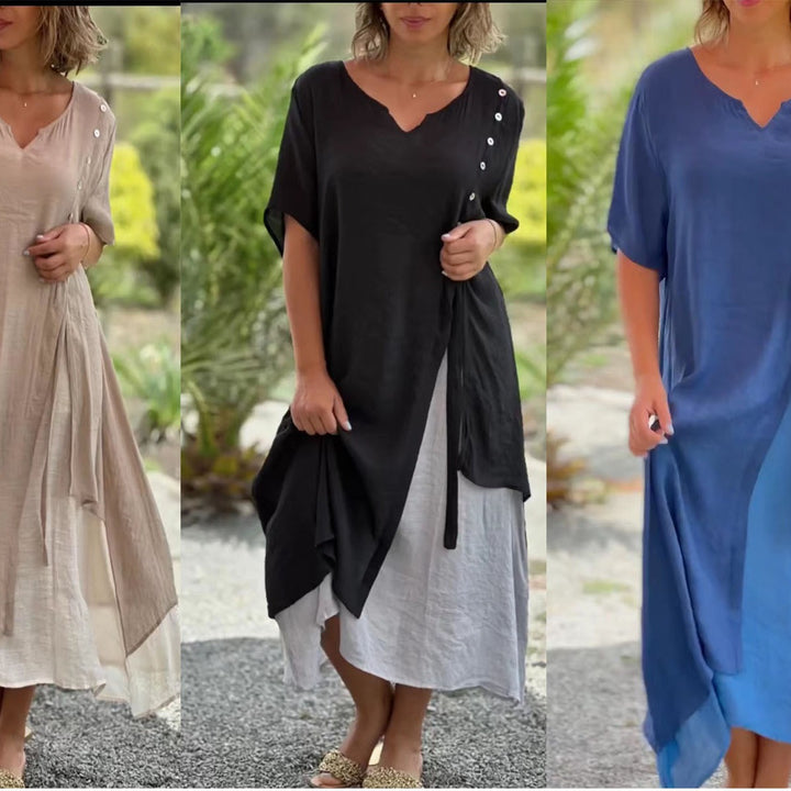 Dame Midi-kjole med sidelogg og knappbar detalj Skjora