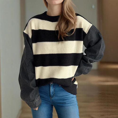 Kvinne stripete oversized genser med myk bomullsblanding og moderne design Skjora