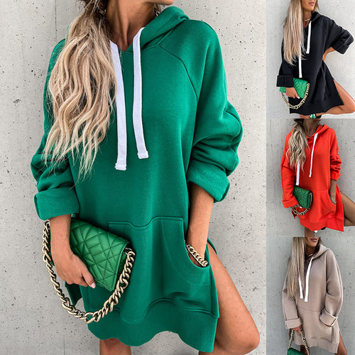 Kvinne hoodie kjole med hette og sidespalter Skjora