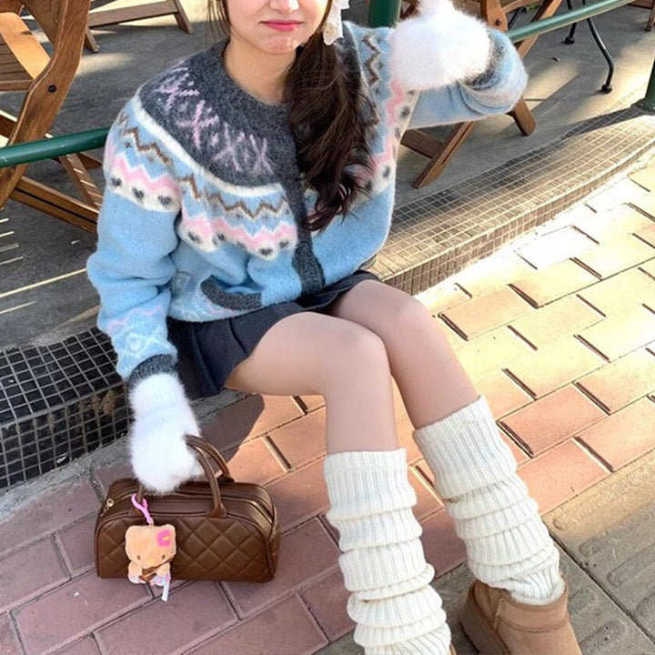 Dame cardigan med leken etnisk mønster og lommer Skjora