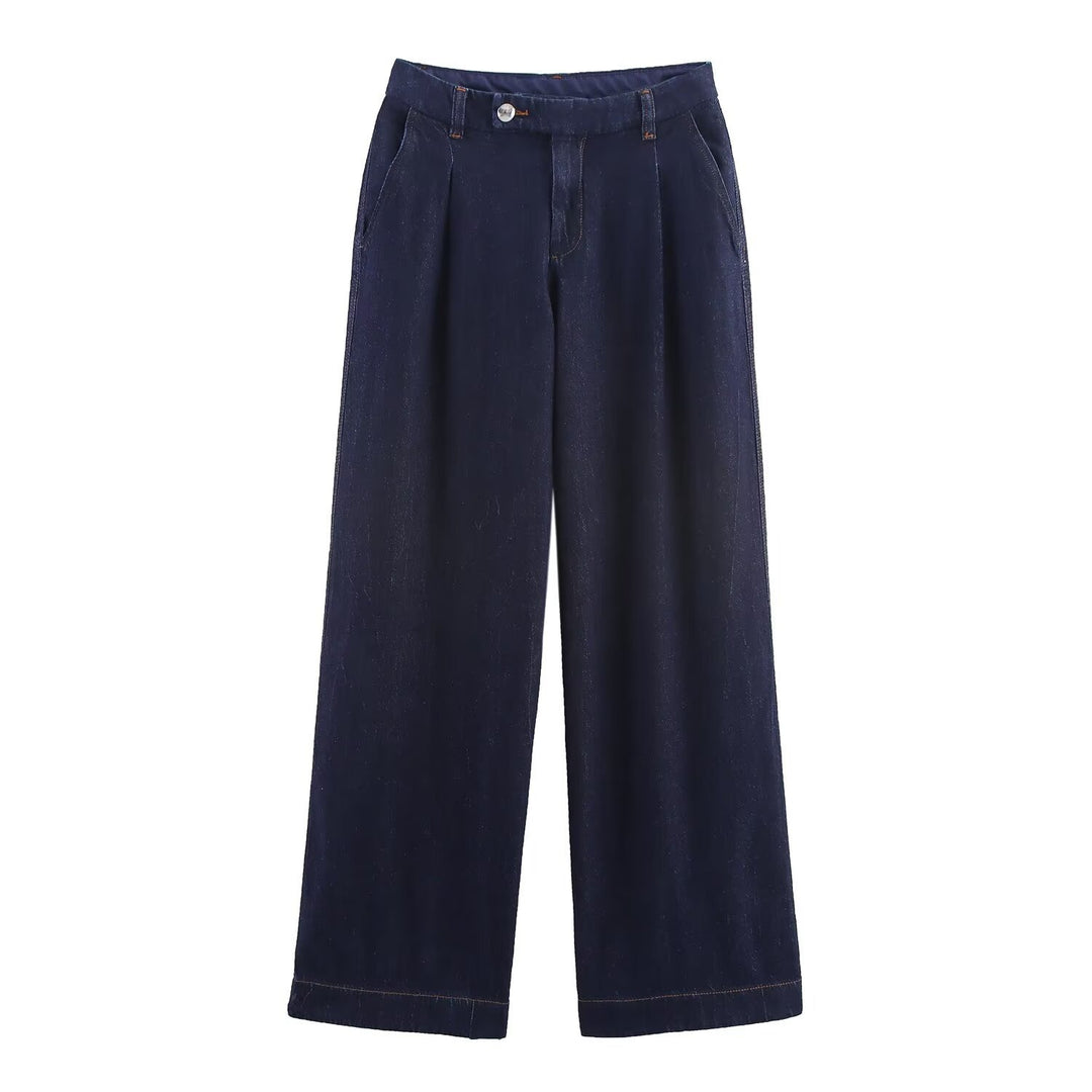 Dame vide jeansbukser med elegant midjeform og sidelommer Skjora