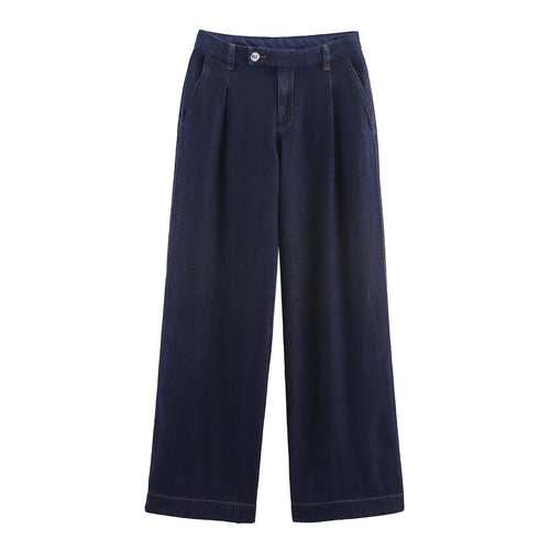 Dame vide jeansbukser med elegant midjeform og sidelommer Skjora