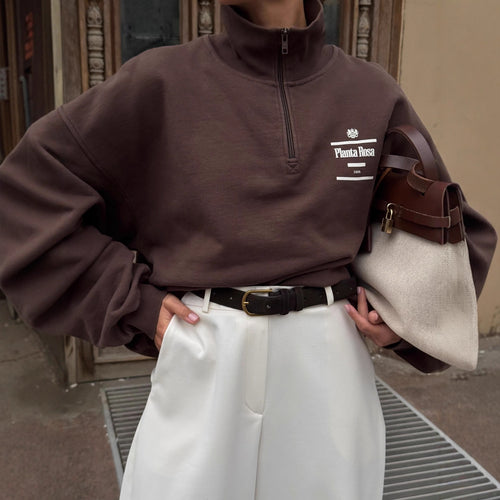 Women's streetwear sweatshirt with high collar and half zip closure Skjora