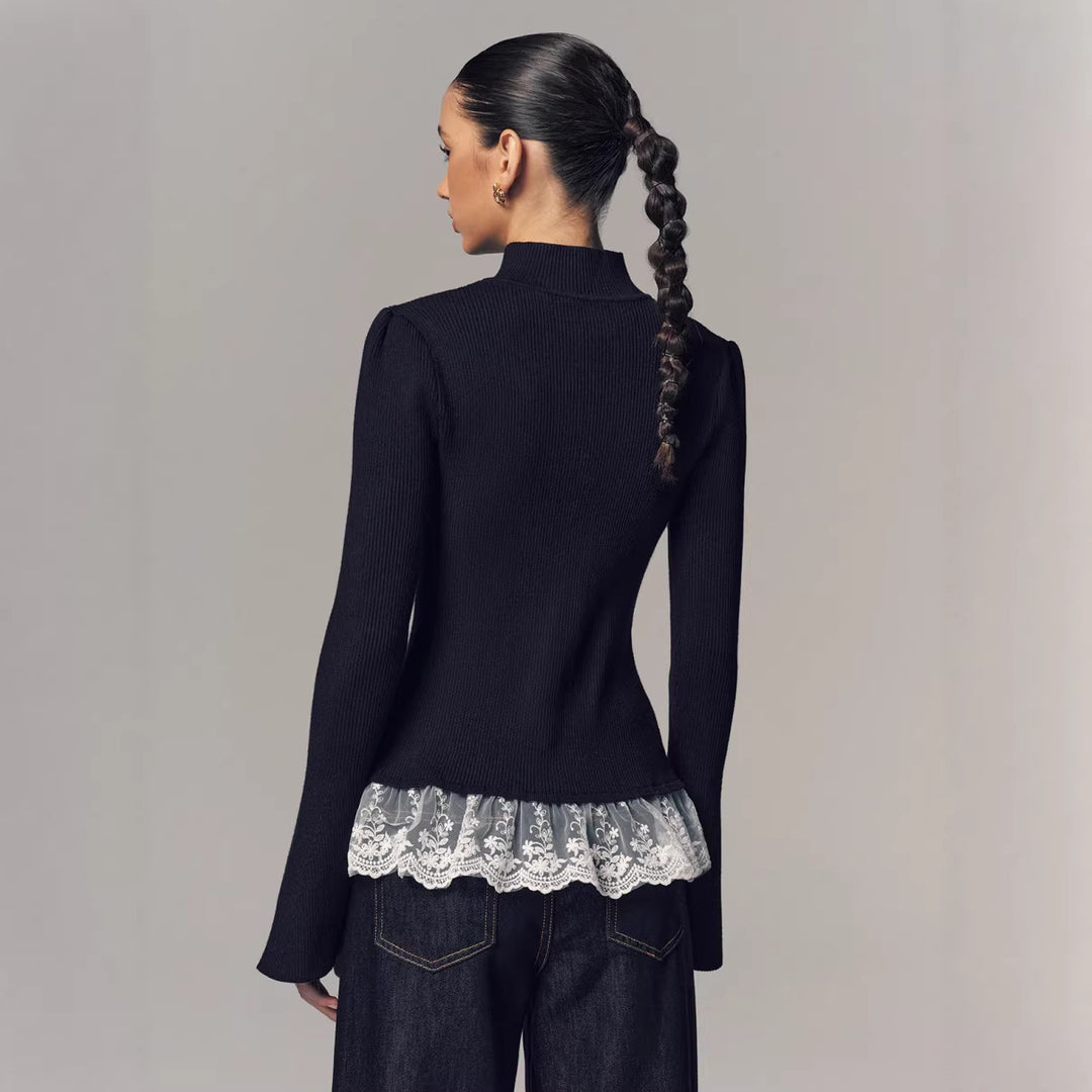 Damer cardigan med blonderkant og moderne peplum Skjora