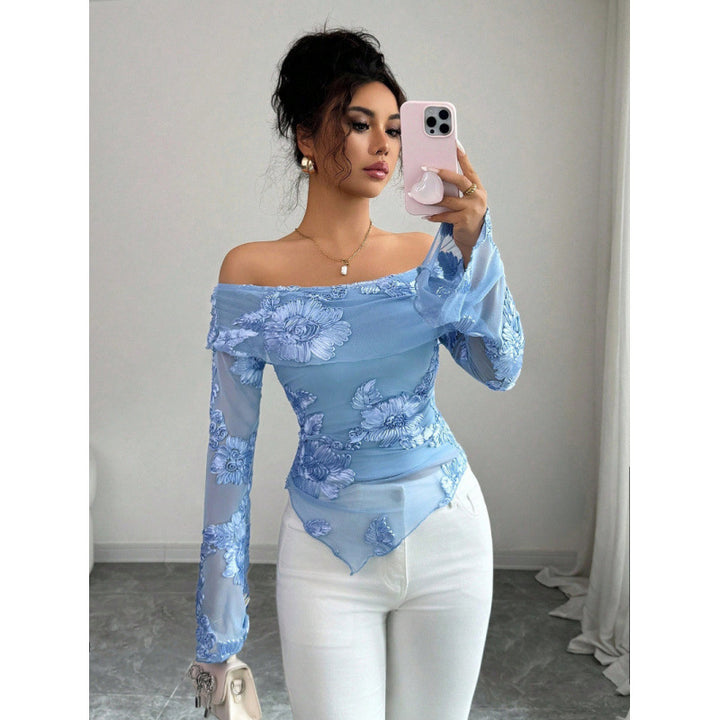 Dame Elegant topp med skulderfri design og blomsterdesign Skjora