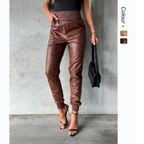 Kvinne faux skinn bukser med elastisk midje og slim fit Skjora