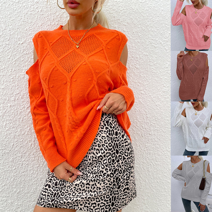 Kvinnens strikkegenser med fashionable blondermønster og kabeldetaljer Skjora