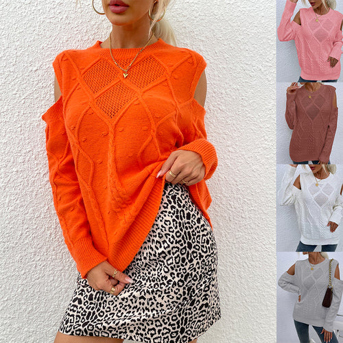 Kvinnens strikkegenser med fashionable blondermønster og kabeldetaljer Skjora