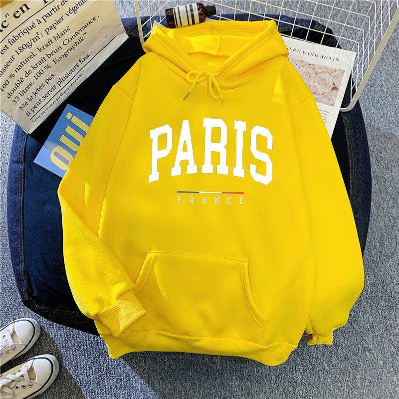Dame hettegenser med stort Paris-trykk Skjora