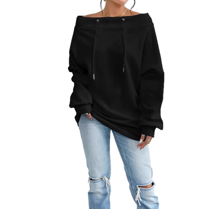 Dame casual oversized genser med åpen krage og praktiske snorene Skjora