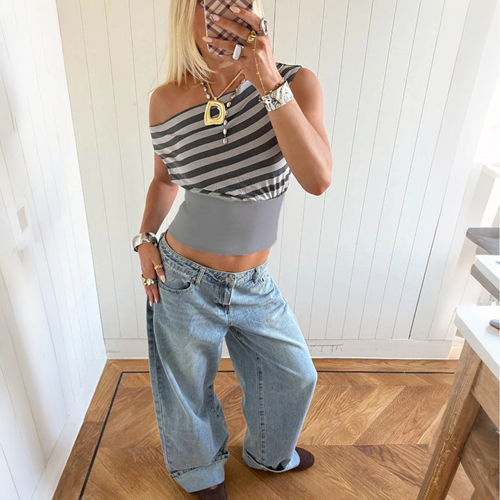 Dame Asymmetrisk Topp med stripete design Skjora