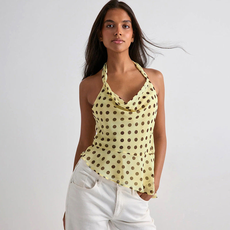 Damer elegant chiffon topp med dyp vannfallutringning og figursydd passform Skjora