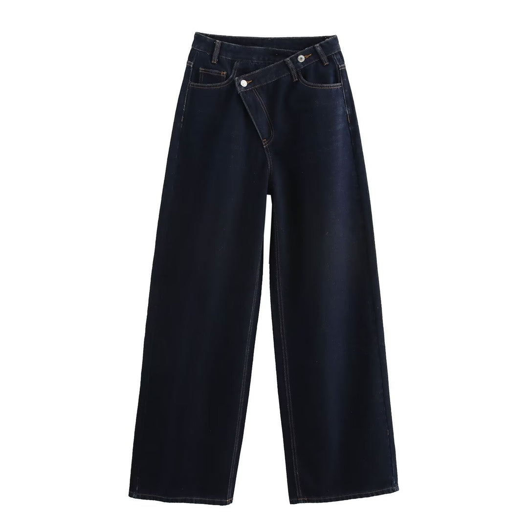 Damer løstsittende jeans med asymmetrisk knapplukking og høy midje Skjora