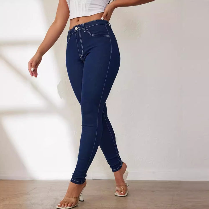 Dame Slim Fit Jeans med Høy Midje og Strekkstoff Skjora