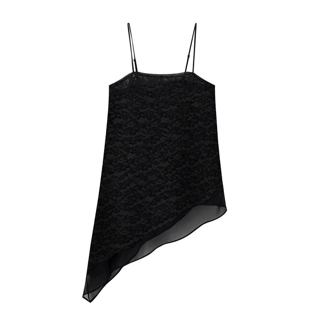 Dame-spitze-camisole med asymmetrisk snitt og dekorative stropper Skjora