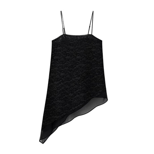 Dame-spitze-camisole med asymmetrisk snitt og dekorative stropper Skjora