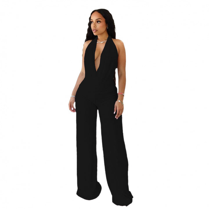 Damer Elegant Dyp-V Jumpsuit med buet rygg og bredt skåret ben Skjora
