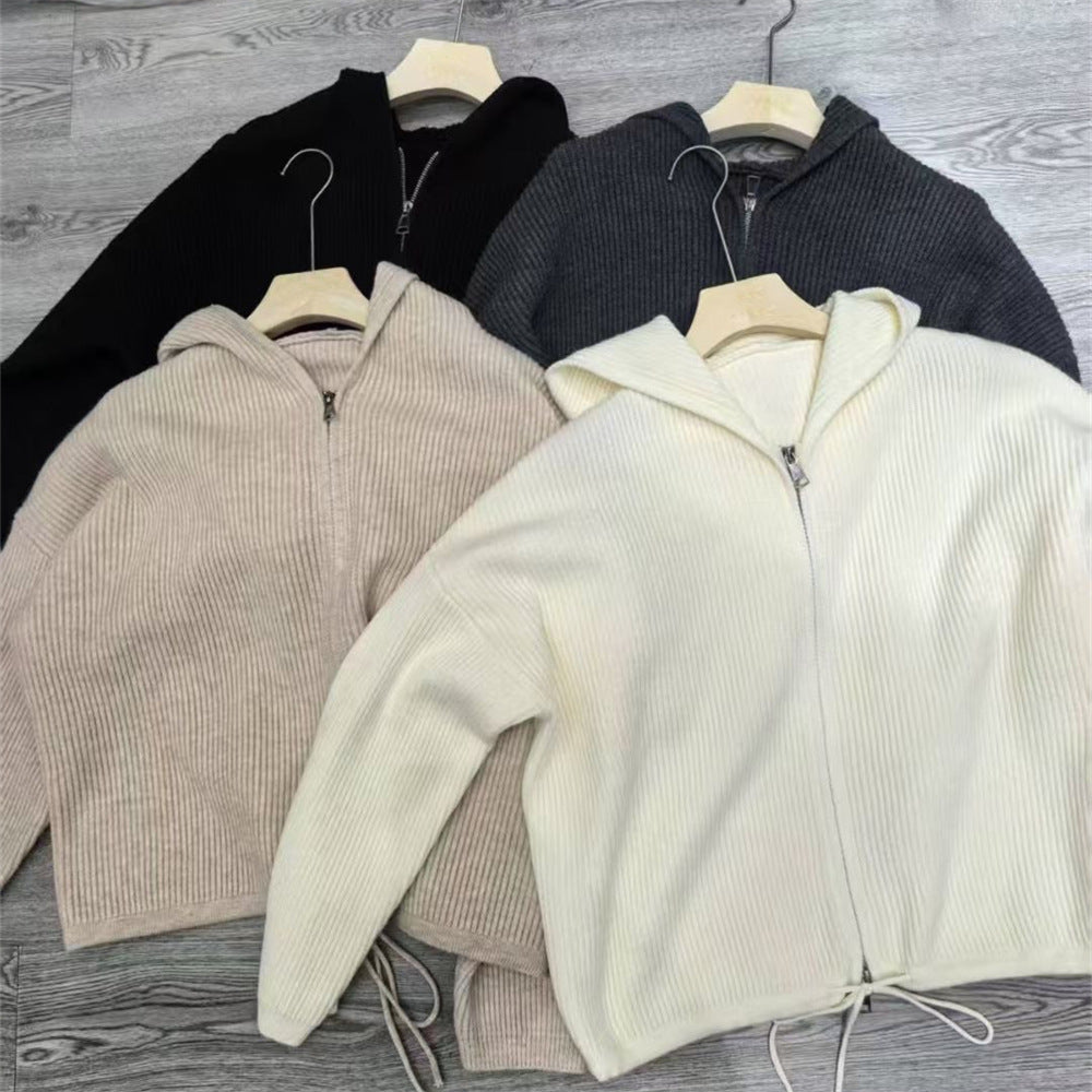 Dame casual hettejakke med strukturert ribbestrikket mønster Skjora