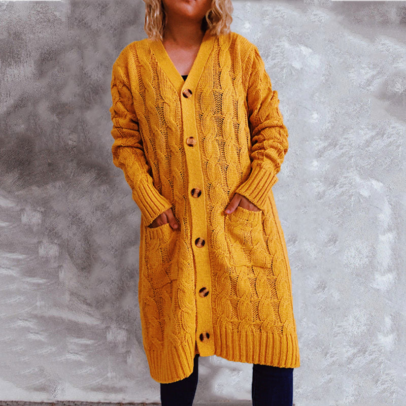 Dames chunky strikket cardigan med lommer og knappdetaljer Skjora
