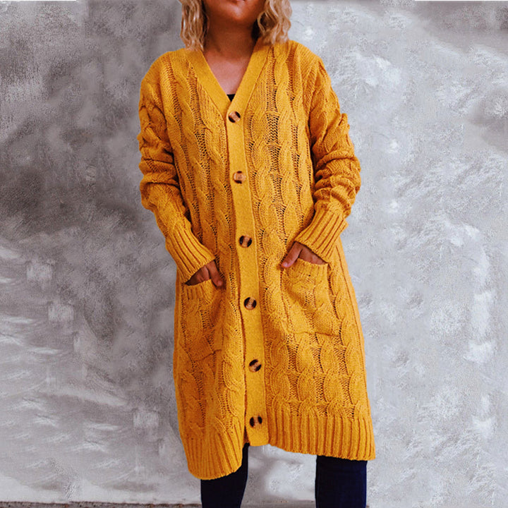 Dames chunky strikket cardigan med lommer og knappdetaljer Skjora