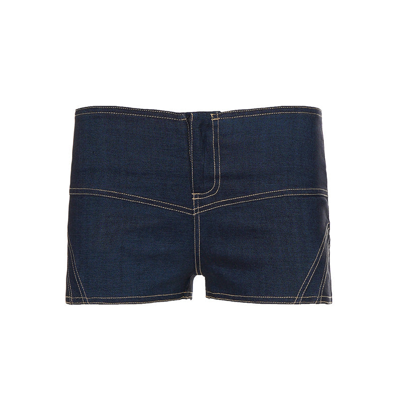 Dame Denim Shorts med høy midje og strukturert snitt Skjora