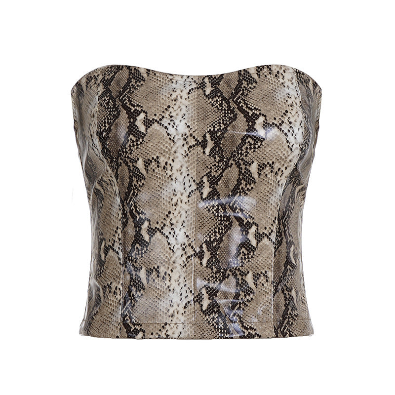 Dame Crop-Top i slangeskinn-look Skjora