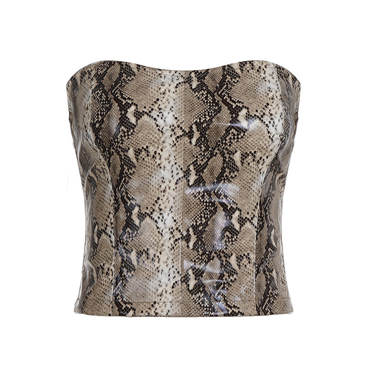 Dame Crop-Top i slangeskinn-look Skjora