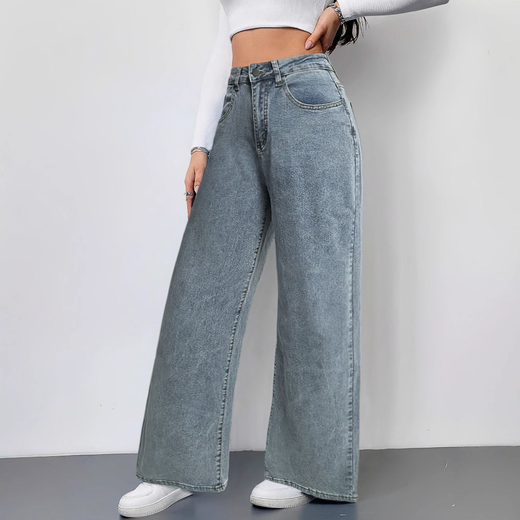 Dame brede vintage-stil jeans med høy midje og avslappet utseende Skjora