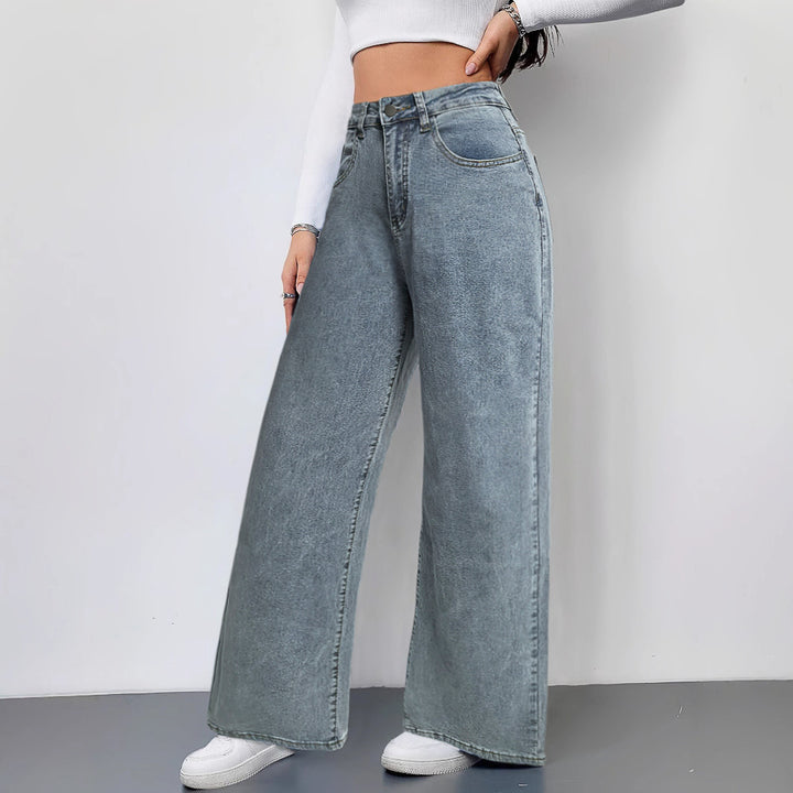 Dame brede vintage-stil jeans med høy midje og avslappet utseende Skjora