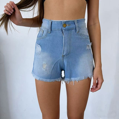 Dame Designer Denim-shorts med frynser og utfransede kanter Skjora