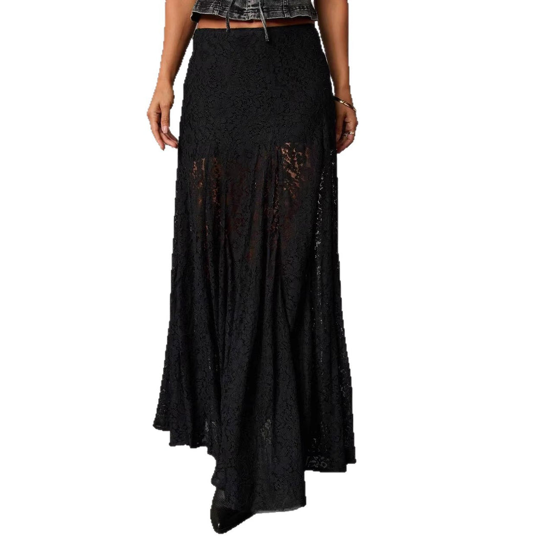 Kvinne Elegant Blonde Maxi Skjørt med Flytende Fall og Gennomsiktige Detaljer Skjora