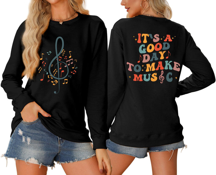 Dame sweatshirt med musikalsk motiv og kreativ skrift Skjora
