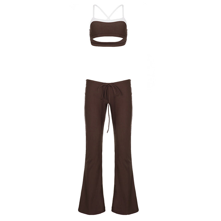 Dame sporty flared sett med crop-top og justerbar midje Skjora