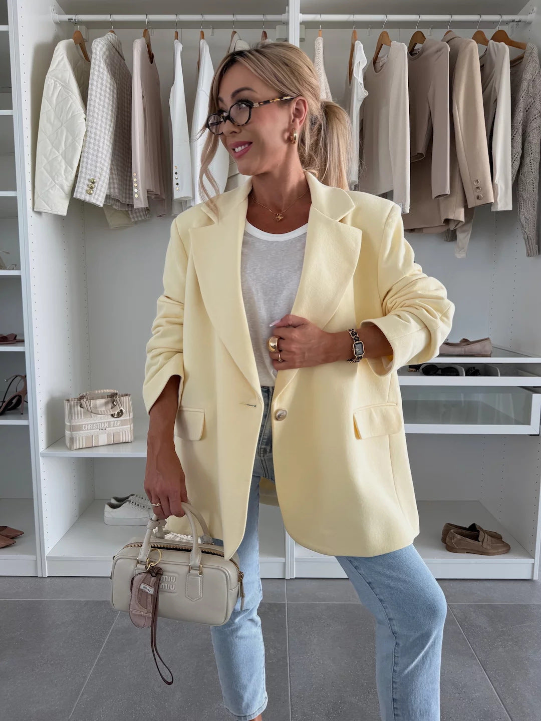 Kvinners oversized blazer med strukturerte ermer Skjora