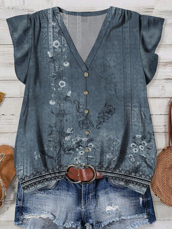 Damebluse med blomsterdesign Skjora