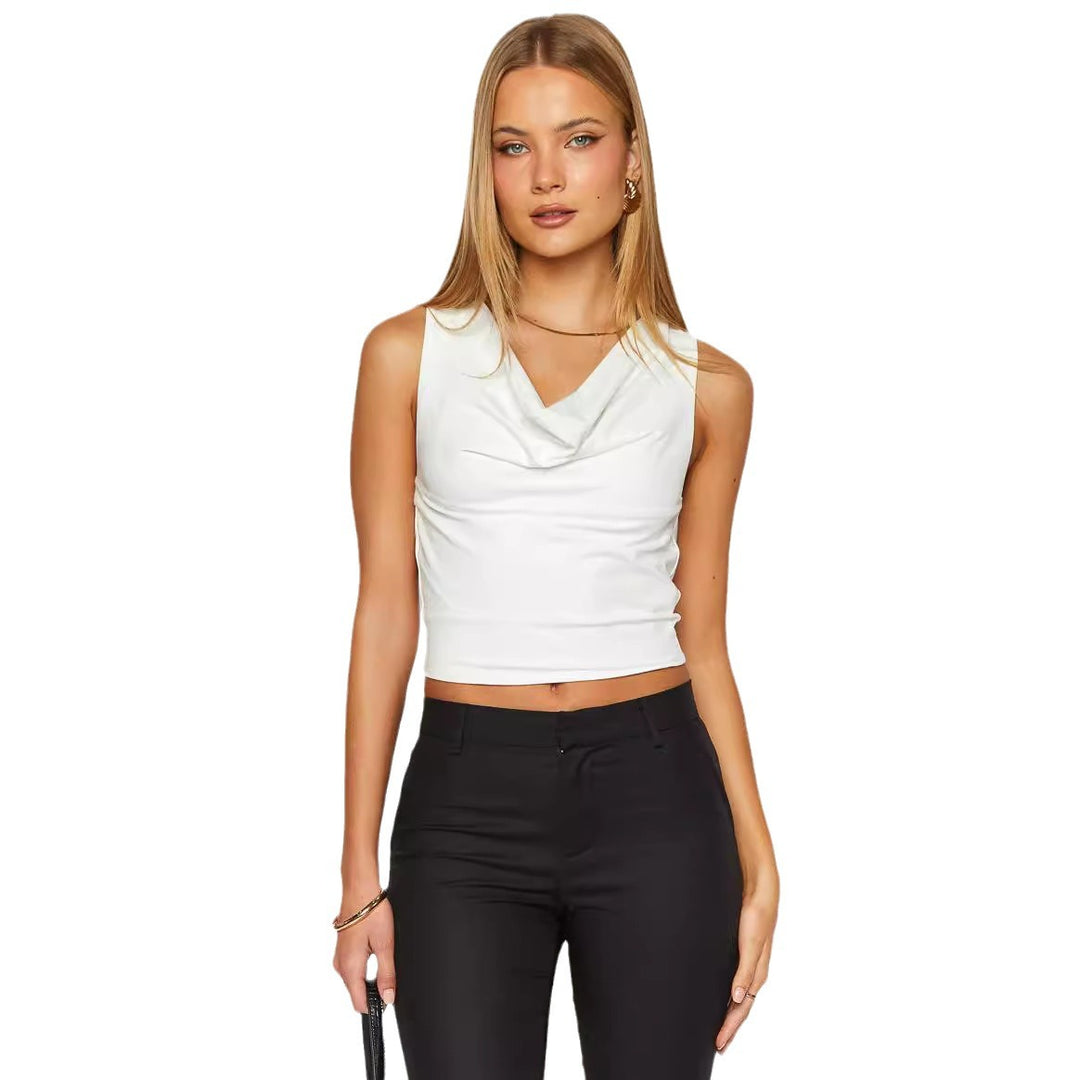 Dame Elegant Cowl Neck Top med figurnær passform Skjora