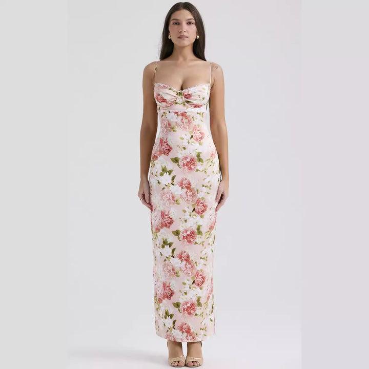 Damen Blumenkleid mit tailliertem Oberteil und schwingendem Saum Skjora