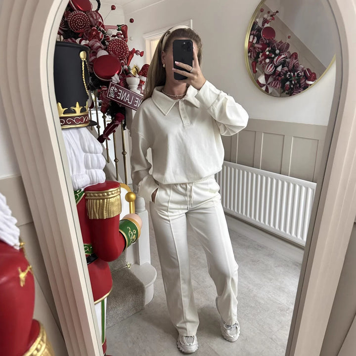 Damer elegant fritidssuit med høy krage og vide bukser