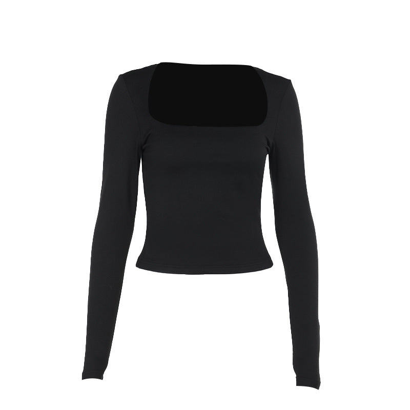 Kvinnenes langermet crop-top med original U-hals og figur-smarte snitt