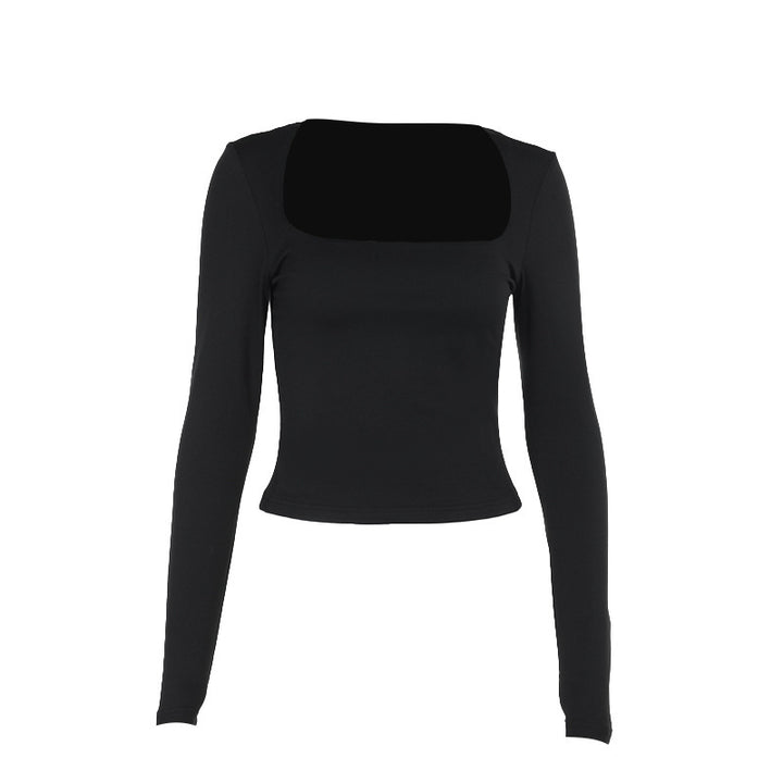 Kvinnenes langermet crop-top med original U-hals og figur-smarte snitt