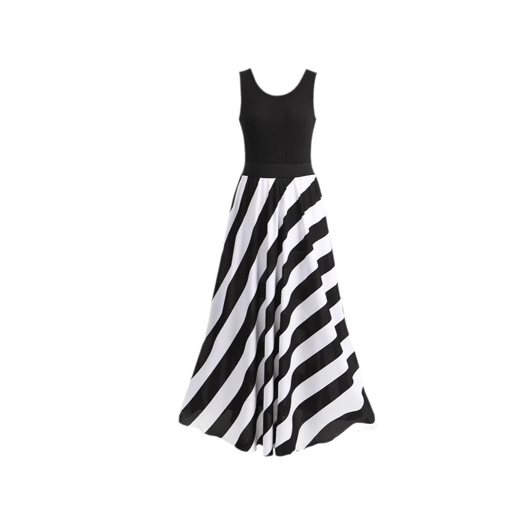Dame Maxikjole med elegant stripemønster Skjora