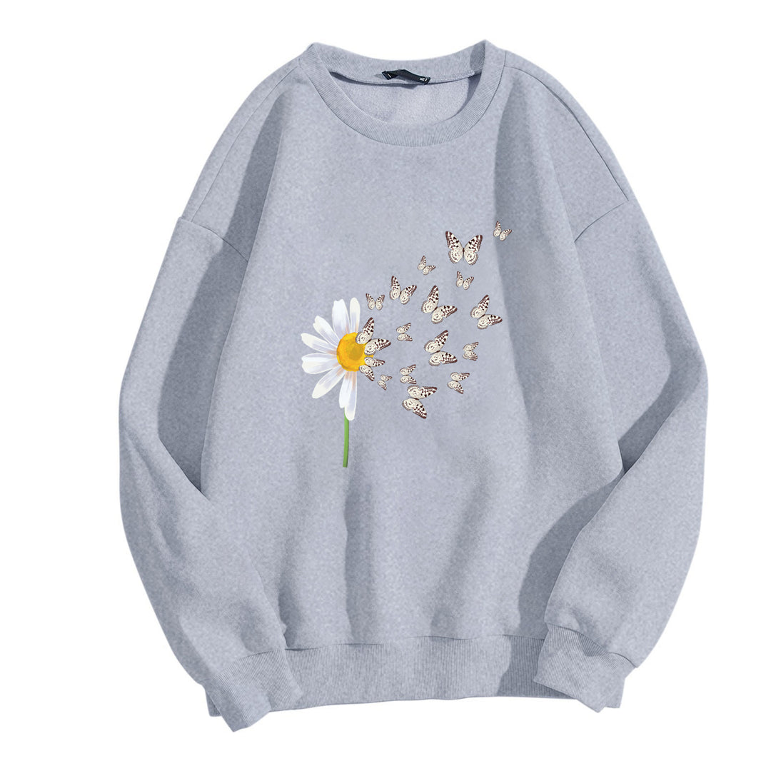 Dame sweatshirt med floral sommerfugldesign Skjora