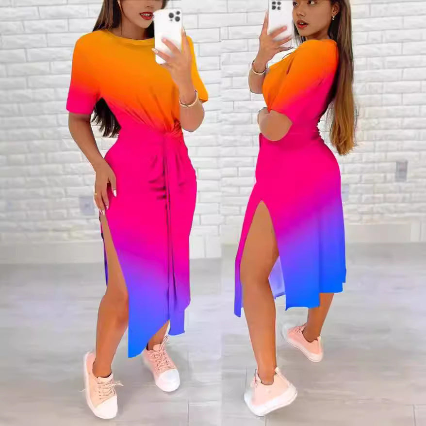 Dame Langerm Wrapping Kjole med Side Splitt og Belte Detalj Skjora