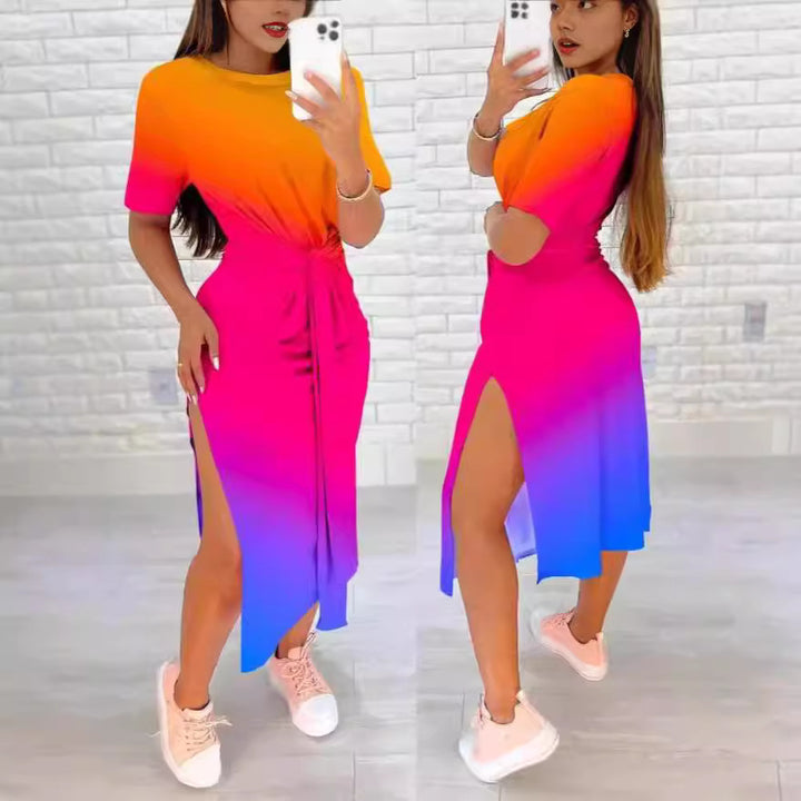 Dame Langerm Wrapping Kjole med Side Splitt og Belte Detalj Skjora
