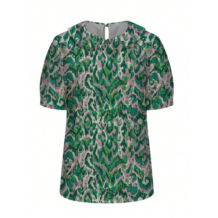 Dame kortermet bluse med florale accenter og klassisk krage Skjora