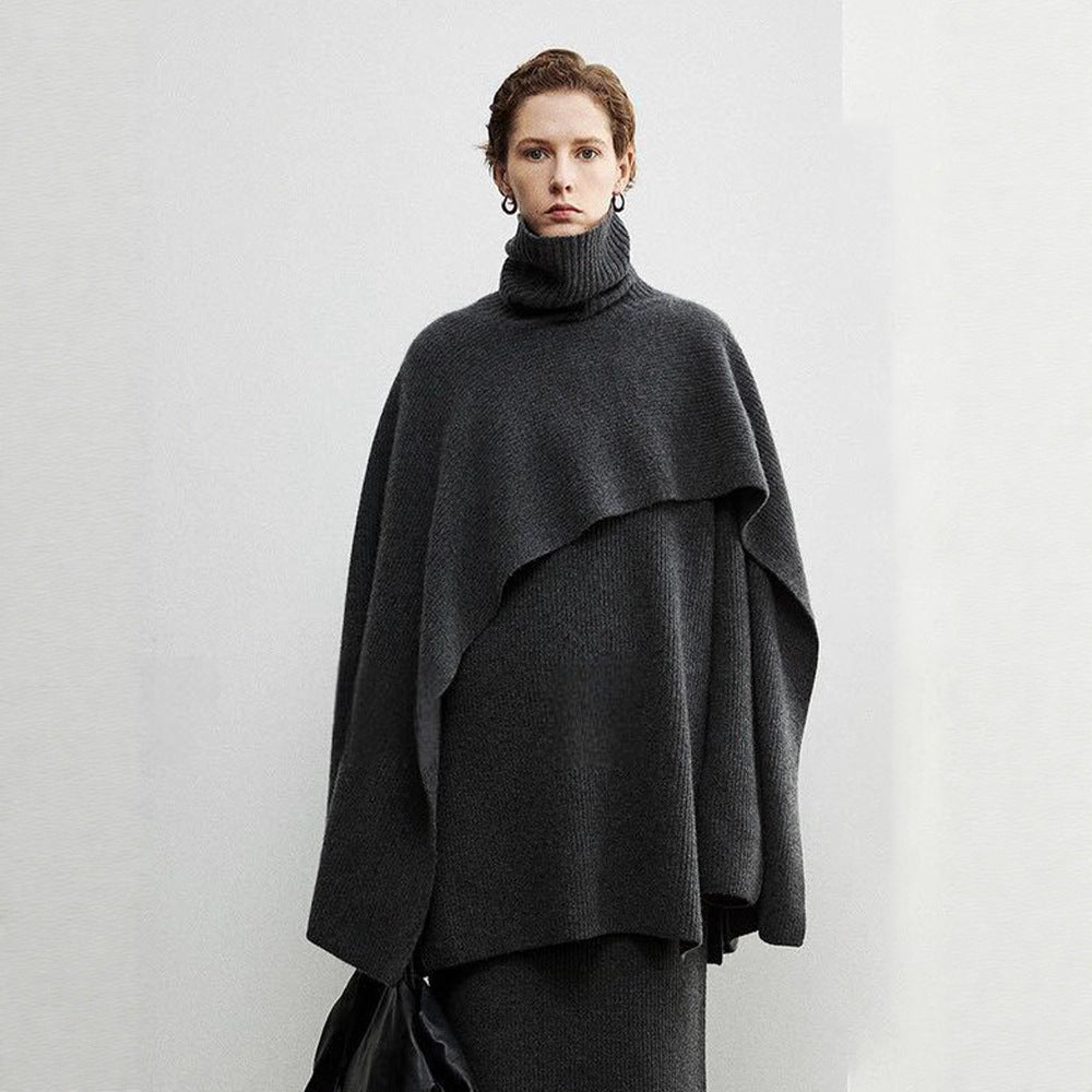 Dame elegant og moderne poncho med ekstra stor krage Skjora